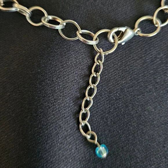 Vintage Translucent Aqua Blue Glass Bead and Chain Necklace - Picture 7 of 7